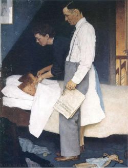 Peinture sur toile de Rockwell, À l'abri de la peur - Freedom From Fear reproduction peinte à la main