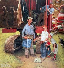 Peinture sur toile de Rockwell, Baseball contre progrès - Baseball vs Progress reproduction peinte à la main