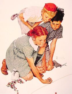 Peinture sur toile de Rockwell, Championne aux billes - Marble Champion reproduction peinte à la main