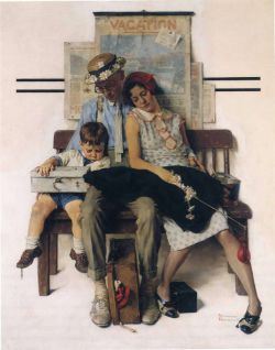 Peinture sur toile de Rockwell, Famille rentrant de vacances - Family home from Vacation reproduction peinte à la main