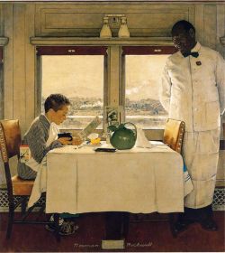 Peinture sur toile de Rockwell, Garçon dans un wagon restaurant - Boy in a Dining Car reproduction peinte à la main
