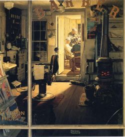 Peinture sur toile de Rockwell, La Boutique du barbier Shuffleton - Shuffleton's Barbershop reproduction peinte à la main