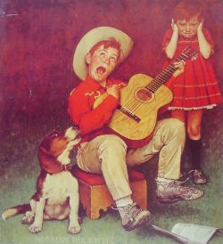 Peinture sur toile de Rockwell, Le musicien - The Music Man reproduction peinte à la main