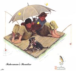 Peinture sur toile de Rockwell, Le paradis des pêcheurs - Fishermans Paradise reproduction peinte à la main