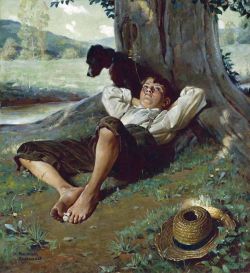 Peinture sur toile de Rockwell Norman Barefoot Boy Daydreaming 1922 reproduction peinte à la main