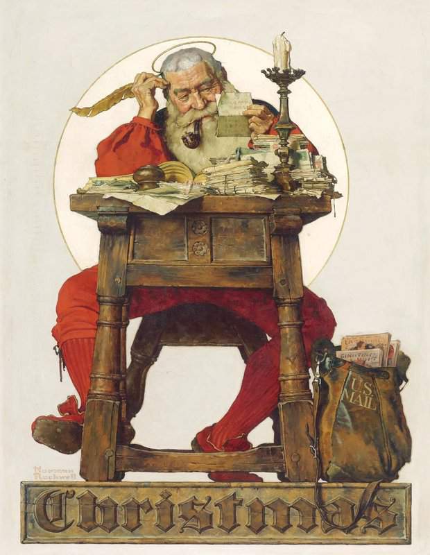 Rockwell Norman Christmas .santa Reading Mail 1935