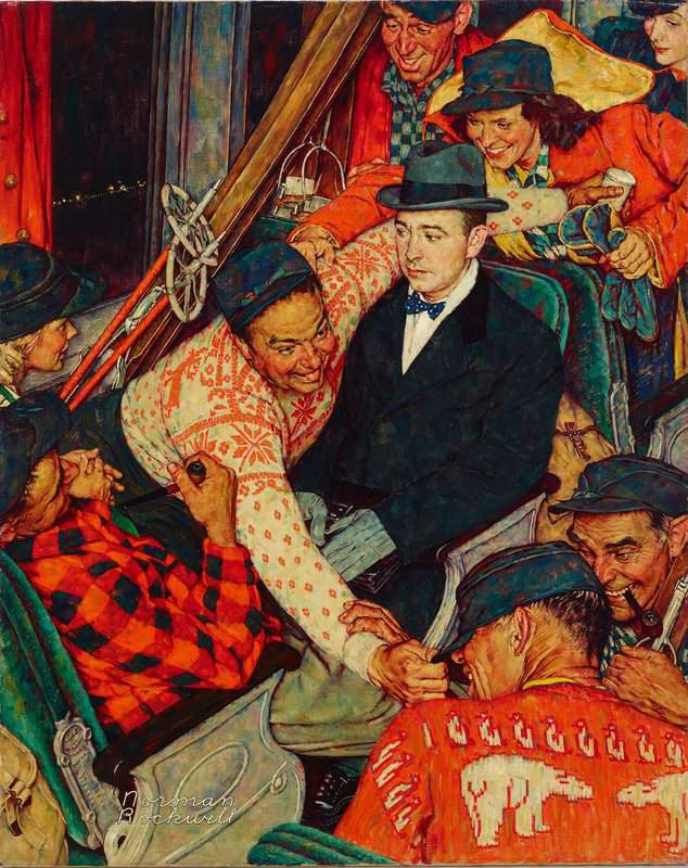 Rockwell Norman Happy Skiers On A Train 1948