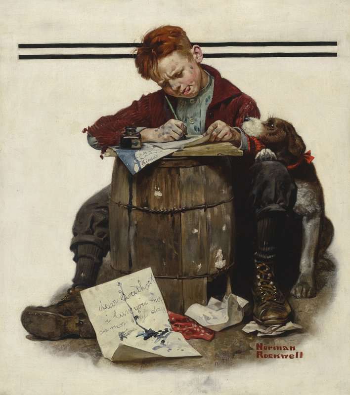 Rockwell Norman Little Boy Writing Letter 1920