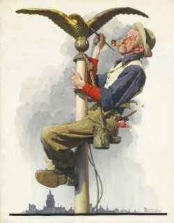 Peinture sur toile de Rockwell Norman Man Painting Flagpole reproduction peinte à la main