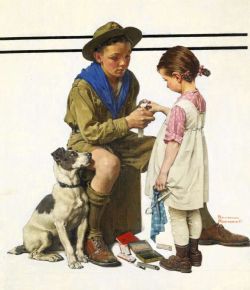 Peinture sur toile de Rockwell Norman Scout Bandaging Girl S Finger reproduction peinte à la main