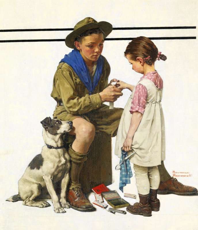 Rockwell Norman Scout Bandaging Girl S Finger