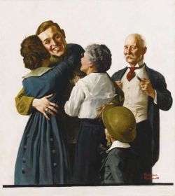Peinture sur toile de Rockwell Norman Soldier Reunited With Family reproduction peinte à la main