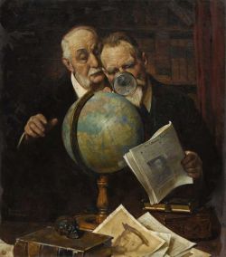 Peinture sur toile de Rockwell Norman Two Men Consulting The Globe reproduction peinte à la main