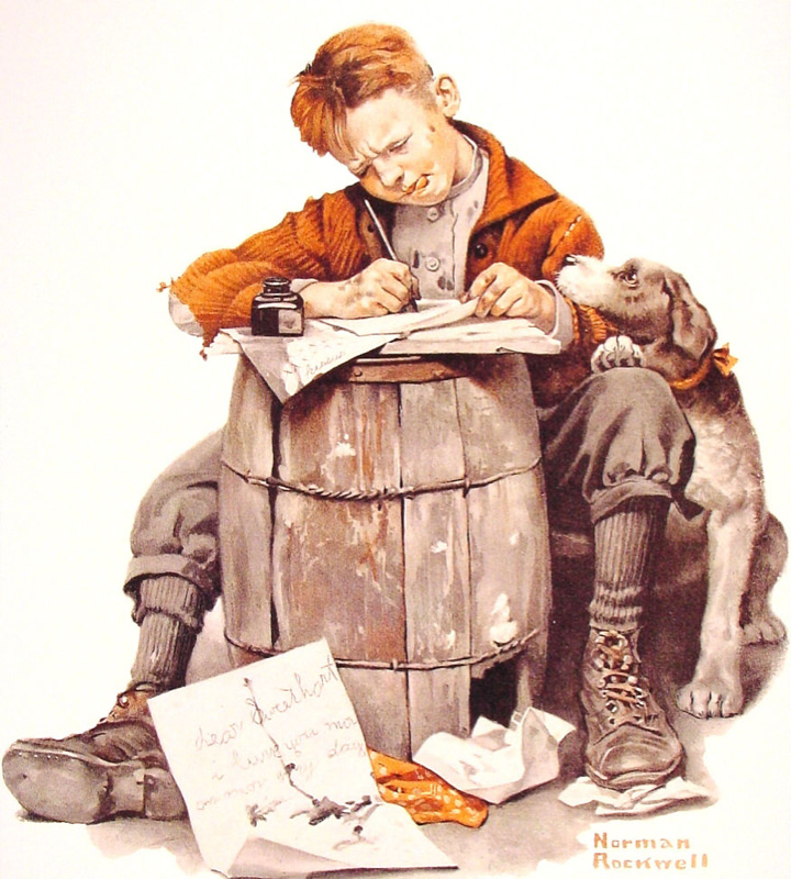 Rockwell, Petit garçon écrivant une lettre - Little boy writing a letter
