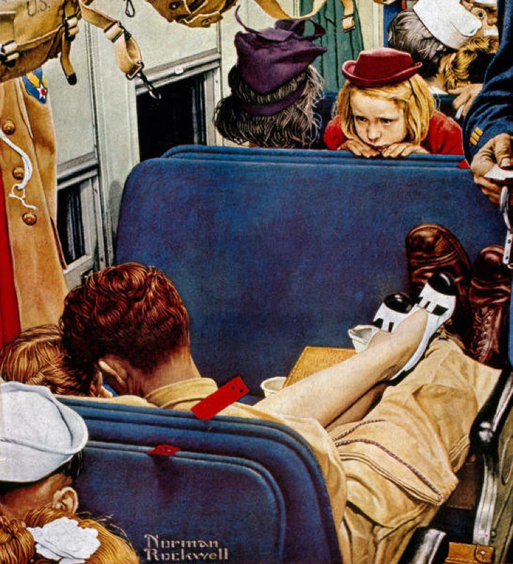 Rockwell, Petite fille observant des amoureux dans le train - Little Girl Observing Lovers on a Train