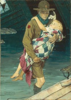 Peinture sur toile de Rockwell Scout Came To The Rescue 1941 reproduction peinte à la main