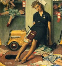 Peinture sur toile de Rockwell Tired Salesgirl On Christmas Eve 1947 reproduction peinte à la main