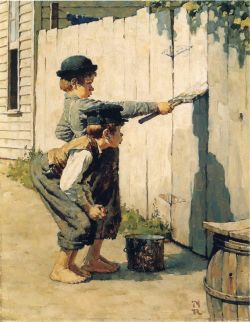 Peinture sur toile de Rockwell, Tom Sawyer reproduction peinte à la main