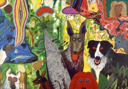 Roy De Forest Country Dog Gentlemen - 1972 reproduction peinte à la main