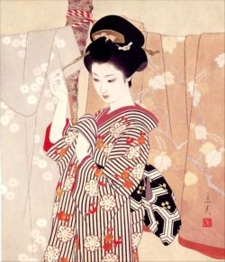 Shimura Tatsumi Short Sleeve Kimono 1960 reproduction peinte à la main