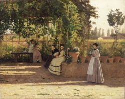 Silvestro Lega, After Lunch (The Trellis), 1868 reproduction peinte à la main