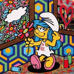 Peinture sur toile de Speedy Graphito Shtroumpfette reproduction peinte à la main