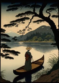 Peinture sur toile de Tableau Japonais Lac Edo reproduction peinte à la main