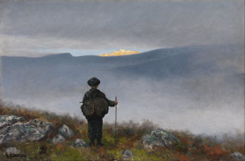 Theodor Kittelsen, Far, far away Soria Moria Palace shimmered like Gold, 1900