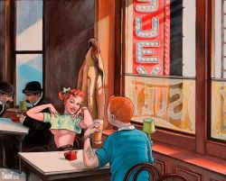 Peinture sur toile de Tintin Hopper Chop Suey Par Xavier Marabout reproduction peinte à la main
