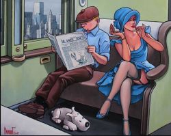 Peinture sur toile de Tintin Hopper Compartment Par Xavier Marabout reproduction peinte à la main
