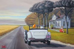 Peinture sur toile de Tintin Hopper Country Girl Par Xavier Marabout reproduction peinte à la main