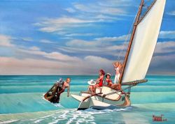Peinture sur toile de Tintin Hopper Ground Swell Par Xavier Marabout reproduction peinte à la main