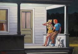 Peinture sur toile de Tintin Hopper Summer Evening Par Xavier Marabout reproduction peinte à la main