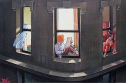 Peinture sur toile de Tintin Hopper Un Soir A La Fenetre Par Xavier Marabout reproduction peinte à la main