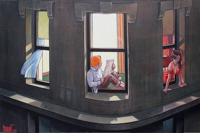 Tintin Hopper Un Soir A La Fenetre Par Xavier Marabout