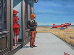Peinture sur toile de Tintin Hopper Voltige Rouge Par Xavier Marabout reproduction peinte à la main