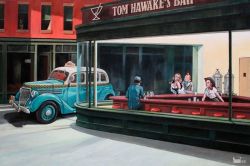 Peinture sur toile de Tintin Nighthawks Par Xavier Marabout reproduction peinte à la main