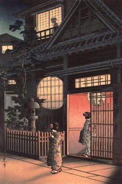 Tsuchiya Koitsu Teahouse At Night reproduction peinte à la main
