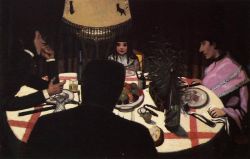 Vallotton Felix Dinner By Lamplight 1900 reproduction peinte à la main