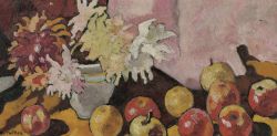 Peinture sur toile de Valtat Louis Bouquet De Dahlias Et Pommes Ca. 1940 reproduction peinte à la main