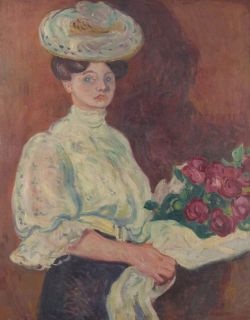 Peinture sur toile de Valtat Louis Elegante Au Bouquet De Fleurs reproduction peinte à la main