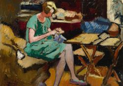 Peinture sur toile de Valtat Louis Femme Cousant Ca. 1925 reproduction peinte à la main