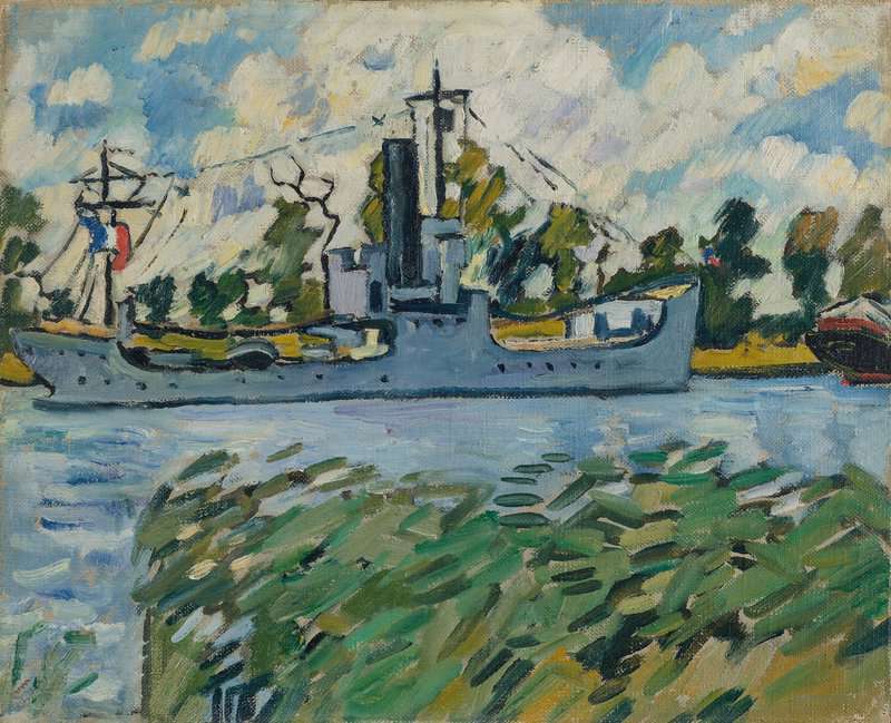 Valtat Louis Navire De Guerre Sur Le Canal De L Orne A Ouistreham Ca. 1935