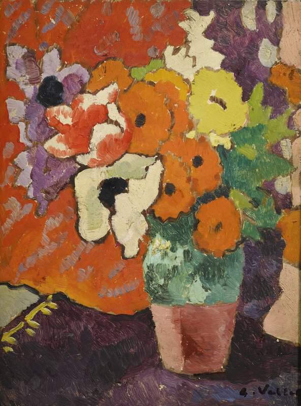 Valtat Louis Soucis Et Anemones Cruche Beige Et Verte 1943