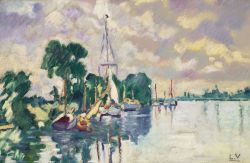 Peinture sur toile de Valtat Louis Voiliers A Ouistreham 1930 reproduction peinte à la main