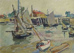 Peinture sur toile de Valtat Louis Voiliers Au Port A Maree Basse Ouistreham Ca. 1927 reproduction peinte à la main