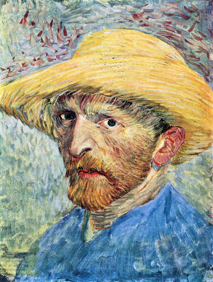 Van Gogh, Autoportrait avec chapeau de paille et chemise bleue