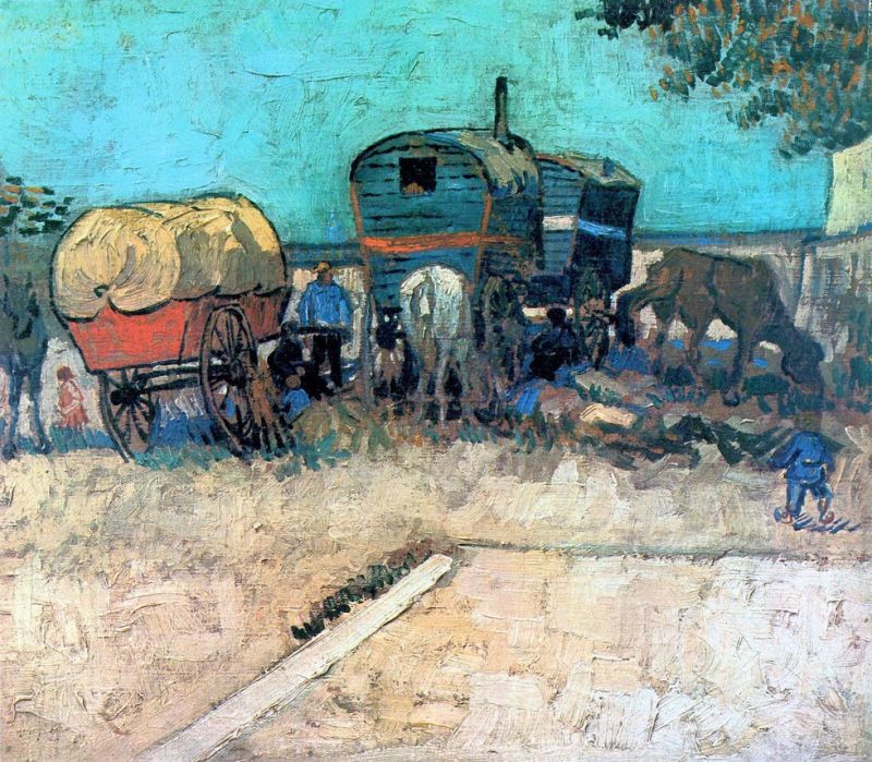 Van Gogh, Camp de gitans avec leur carriolles à cheval