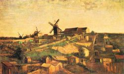 Peinture sur toile de Van Gogh, La colline de Monmartre avec ses moulins reproduction peinte à la main