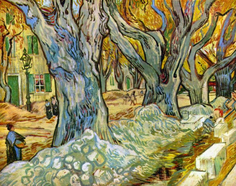 Van Gogh, Les paveurs (Les grands platanes)